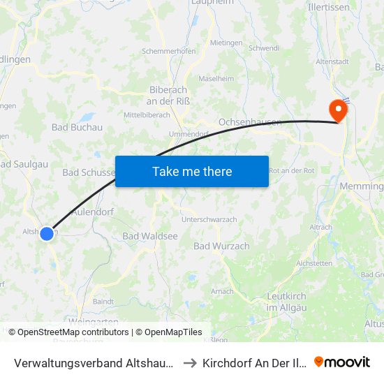 Verwaltungsverband Altshausen to Kirchdorf An Der Iller map