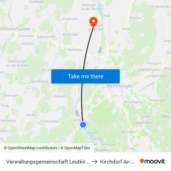 Verwaltungsgemeinschaft Leutkirch Im Allgäu to Kirchdorf An Der Iller map