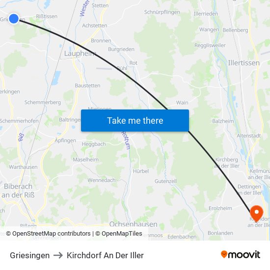 Griesingen to Kirchdorf An Der Iller map
