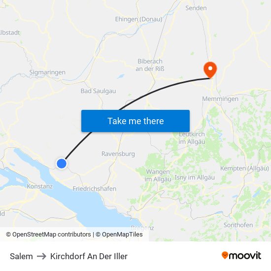 Salem to Kirchdorf An Der Iller map