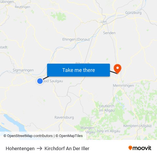 Hohentengen to Kirchdorf An Der Iller map