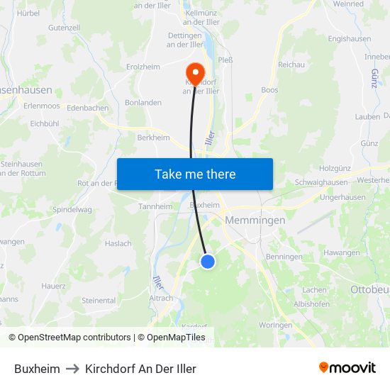 Buxheim to Kirchdorf An Der Iller map