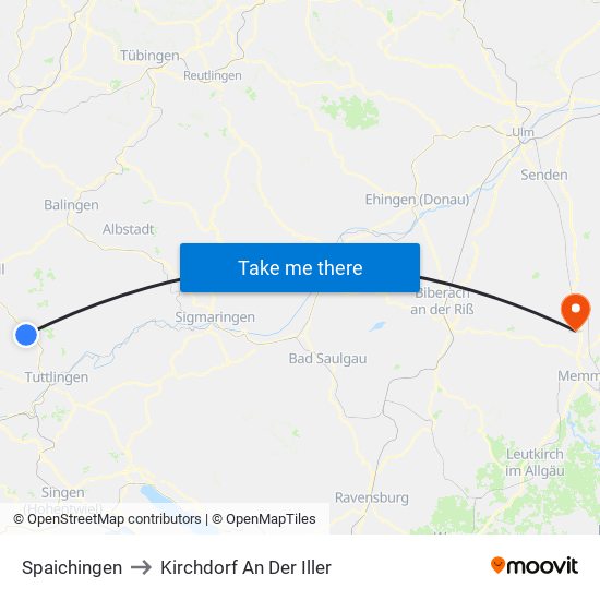 Spaichingen to Kirchdorf An Der Iller map