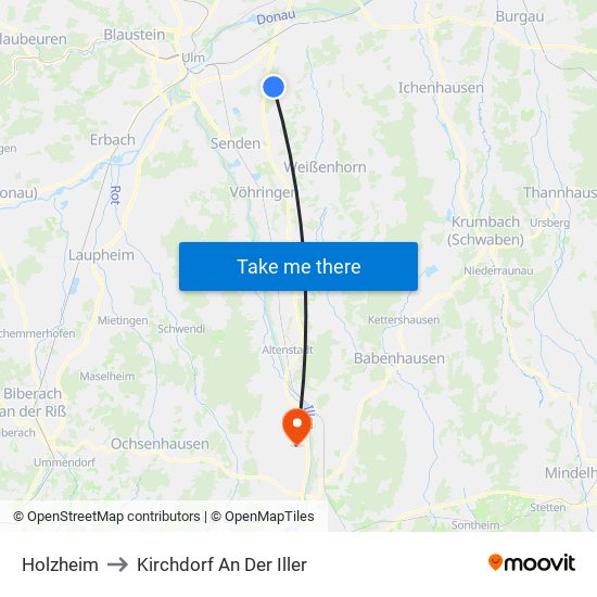 Holzheim to Kirchdorf An Der Iller map