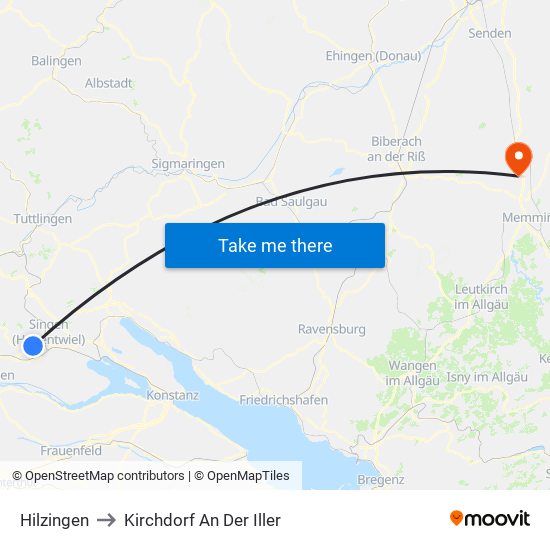 Hilzingen to Kirchdorf An Der Iller map