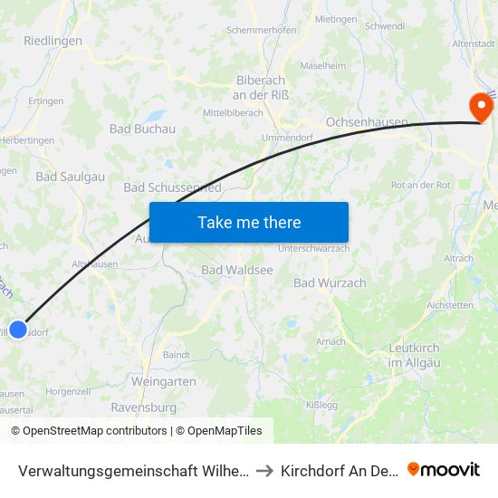 Verwaltungsgemeinschaft Wilhelmsdorf to Kirchdorf An Der Iller map