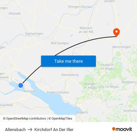 Allensbach to Kirchdorf An Der Iller map