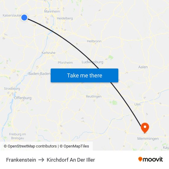 Frankenstein to Kirchdorf An Der Iller map