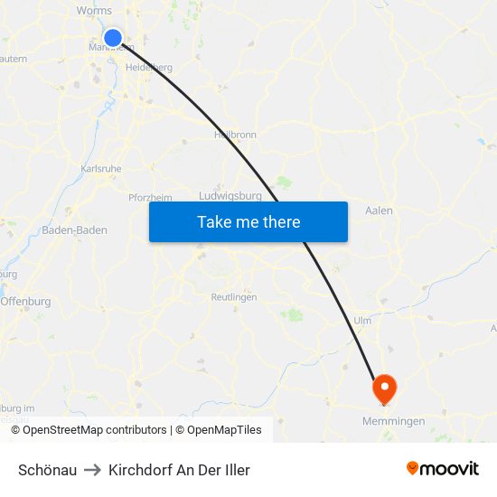 Schönau to Kirchdorf An Der Iller map