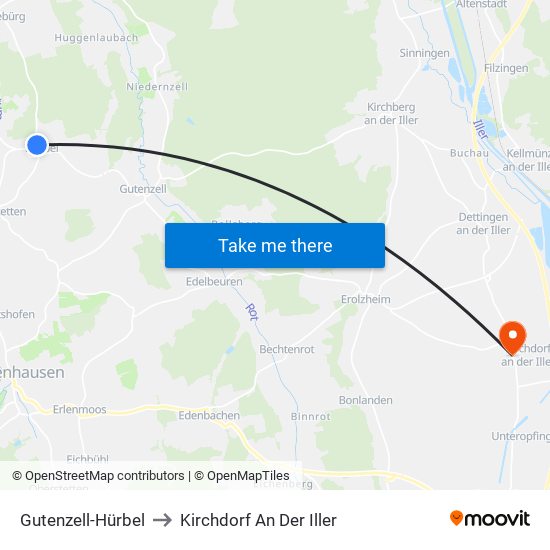 Gutenzell-Hürbel to Kirchdorf An Der Iller map