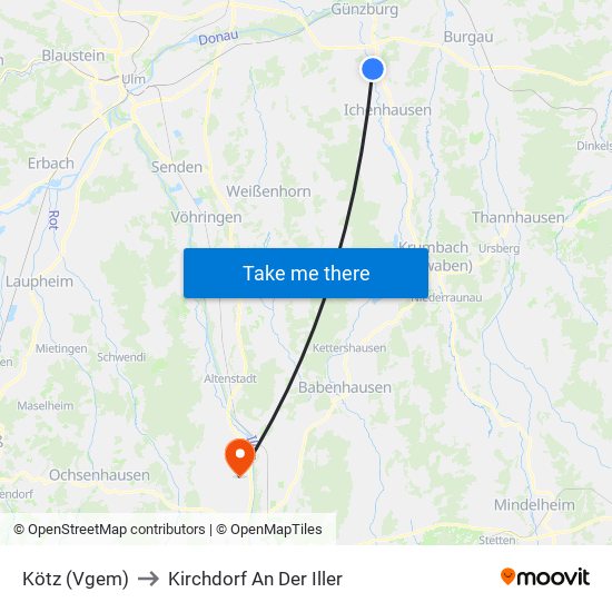 Kötz (Vgem) to Kirchdorf An Der Iller map