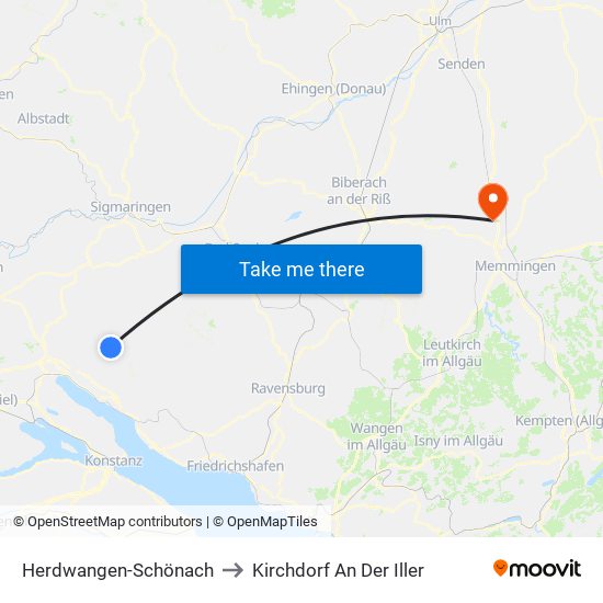 Herdwangen-Schönach to Kirchdorf An Der Iller map