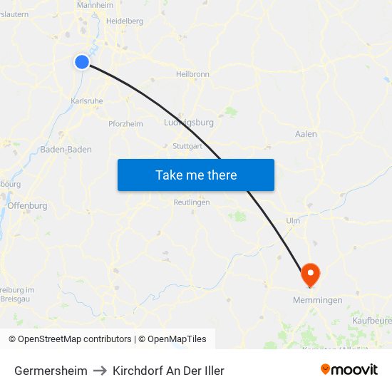 Germersheim to Kirchdorf An Der Iller map