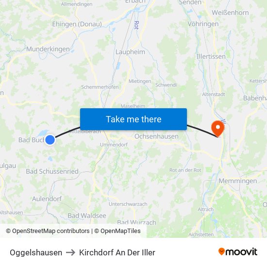 Oggelshausen to Kirchdorf An Der Iller map