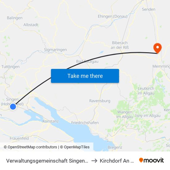 Verwaltungsgemeinschaft Singen (Hohentwiel) to Kirchdorf An Der Iller map