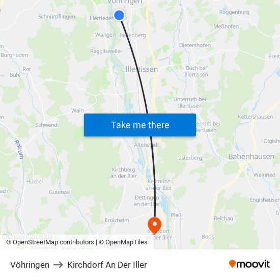 Vöhringen to Kirchdorf An Der Iller map