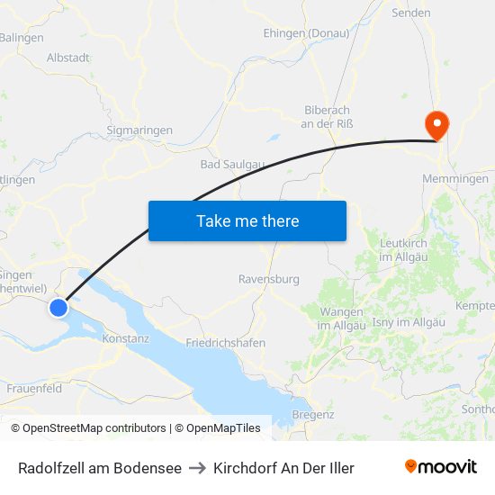 Radolfzell am Bodensee to Kirchdorf An Der Iller map