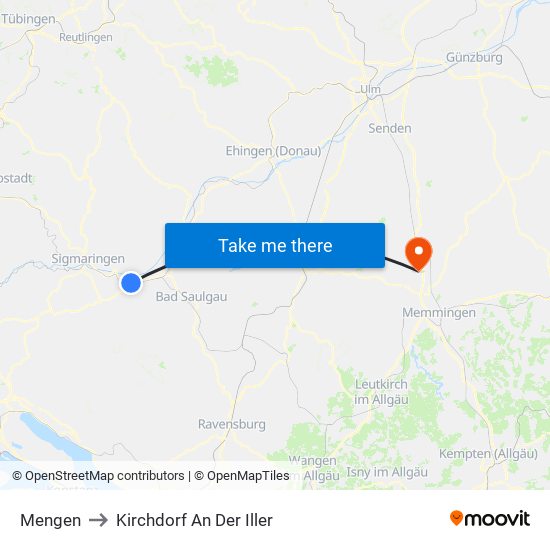 Mengen to Kirchdorf An Der Iller map