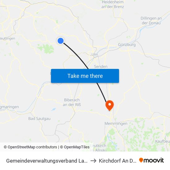 Gemeindeverwaltungsverband Laichinger Alb to Kirchdorf An Der Iller map