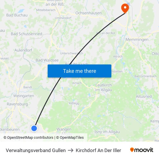 Verwaltungsverband Gullen to Kirchdorf An Der Iller map