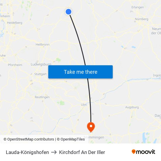 Lauda-Königshofen to Kirchdorf An Der Iller map