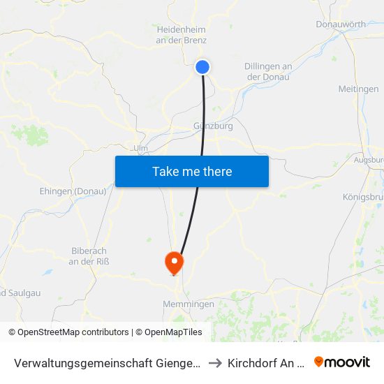 Verwaltungsgemeinschaft Giengen An Der Brenz to Kirchdorf An Der Iller map