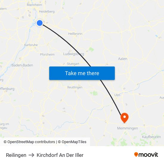 Reilingen to Kirchdorf An Der Iller map