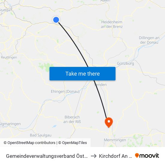 Gemeindeverwaltungsverband Östlicher Schurwald to Kirchdorf An Der Iller map