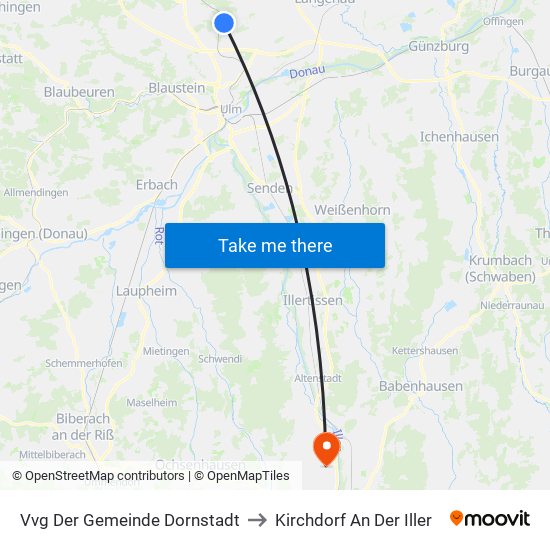 Vvg Der Gemeinde Dornstadt to Kirchdorf An Der Iller map