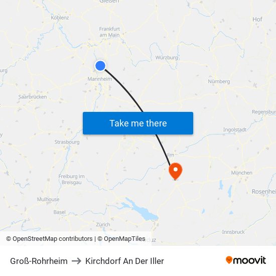 Groß-Rohrheim to Kirchdorf An Der Iller map
