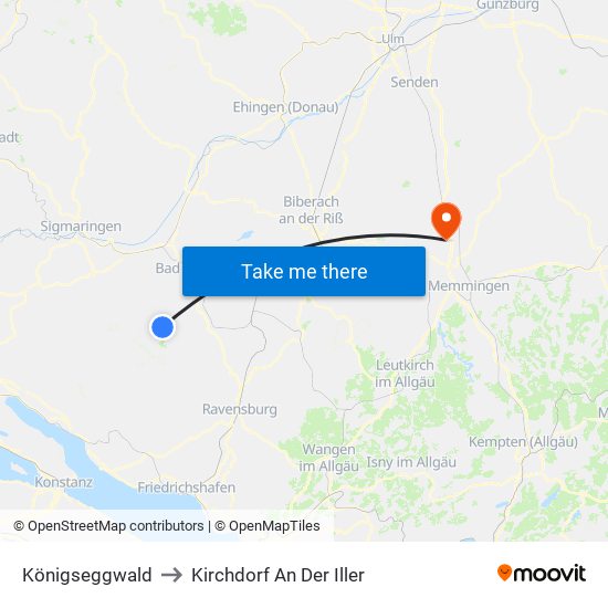 Königseggwald to Kirchdorf An Der Iller map