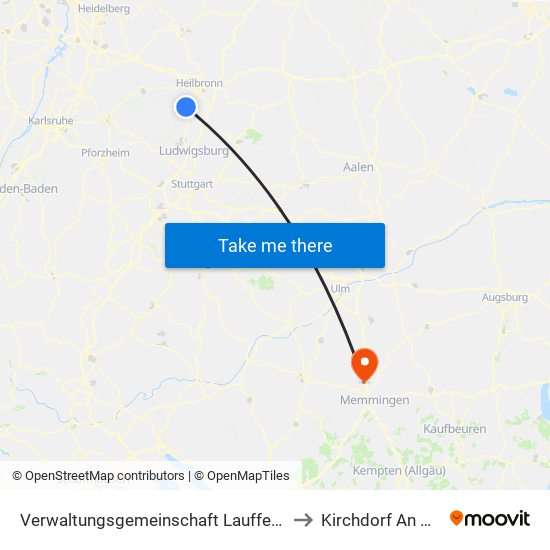 Verwaltungsgemeinschaft Lauffen am Neckar to Kirchdorf An Der Iller map