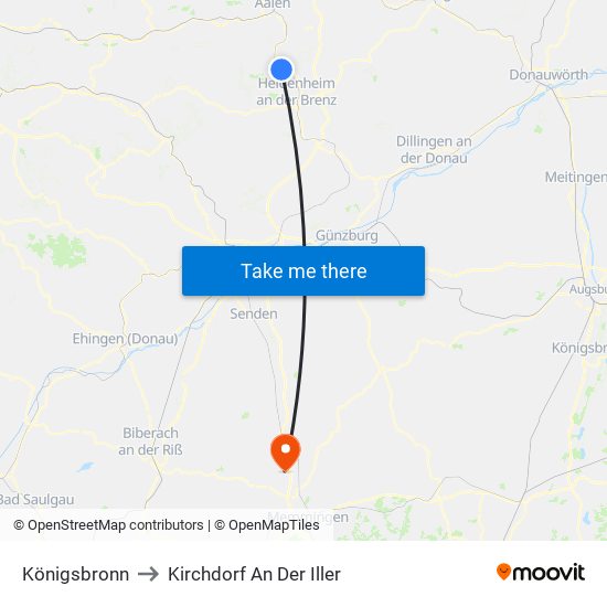 Königsbronn to Kirchdorf An Der Iller map