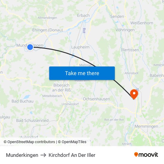 Munderkingen to Kirchdorf An Der Iller map