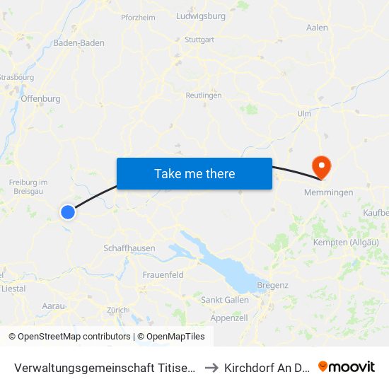 Verwaltungsgemeinschaft Titisee-Neustadt to Kirchdorf An Der Iller map