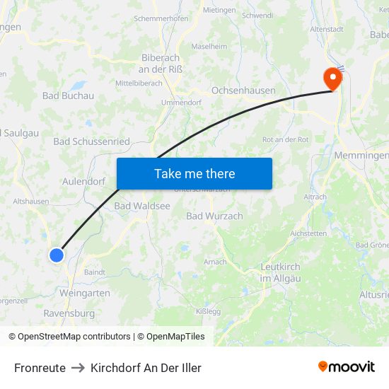 Fronreute to Kirchdorf An Der Iller map