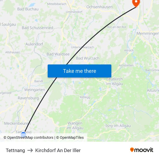 Tettnang to Kirchdorf An Der Iller map