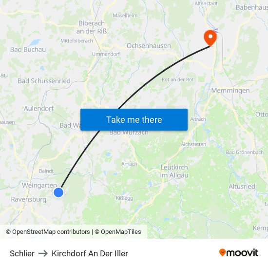 Schlier to Kirchdorf An Der Iller map