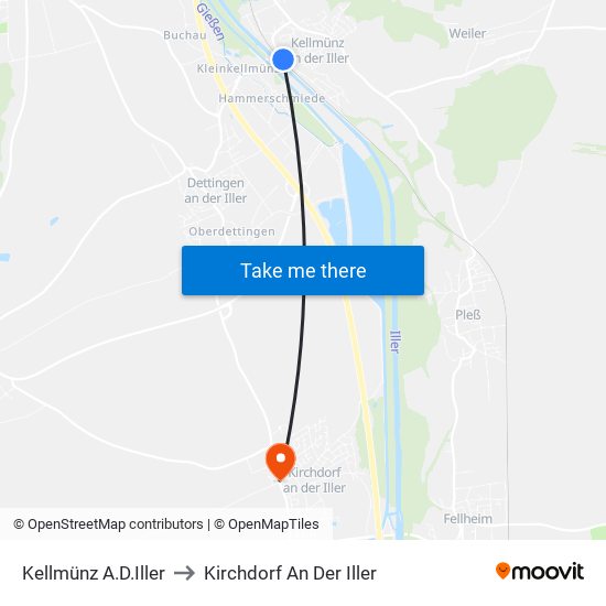 Kellmünz A.D.Iller to Kirchdorf An Der Iller map