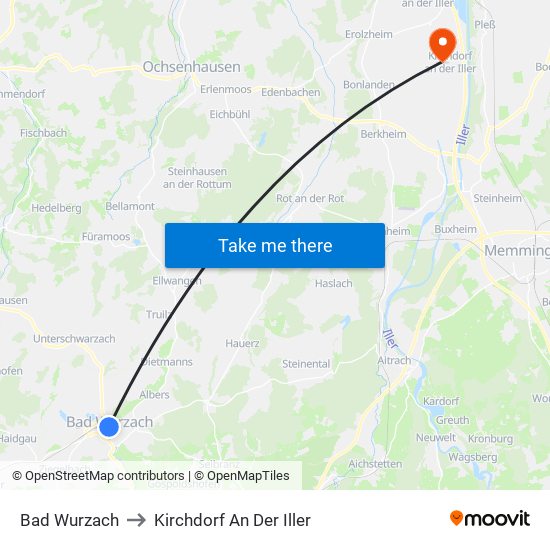 Bad Wurzach to Kirchdorf An Der Iller map