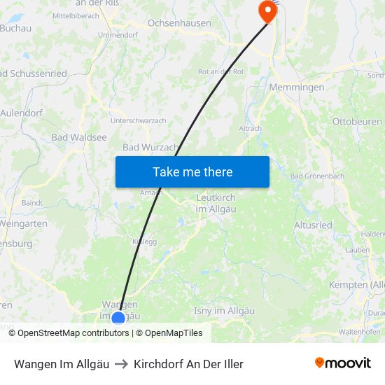 Wangen Im Allgäu to Kirchdorf An Der Iller map