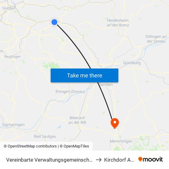 Vereinbarte Verwaltungsgemeinschaft Der Stadt Uhingen to Kirchdorf An Der Iller map