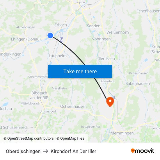 Oberdischingen to Kirchdorf An Der Iller map