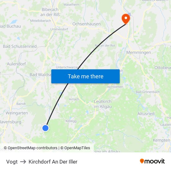Vogt to Kirchdorf An Der Iller map