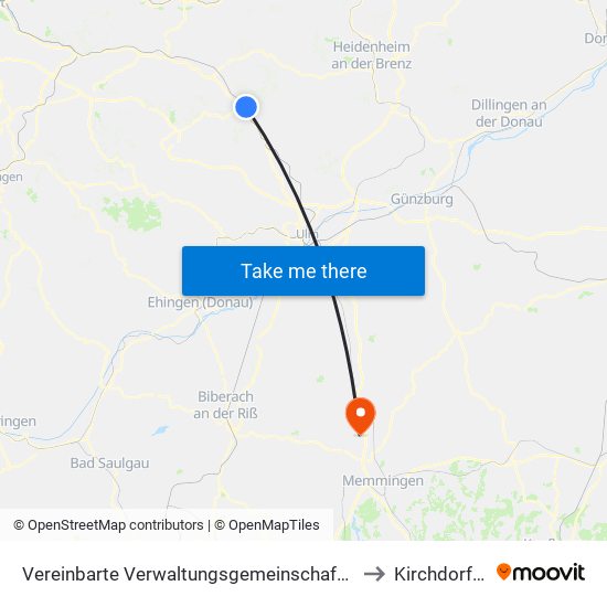 Vereinbarte Verwaltungsgemeinschaft Der Stadt Geislingen An Der Steige to Kirchdorf An Der Iller map