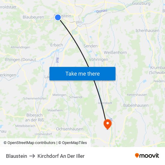 Blaustein to Kirchdorf An Der Iller map