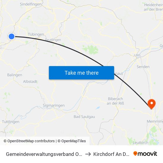 Gemeindeverwaltungsverband Oberes Gäu to Kirchdorf An Der Iller map