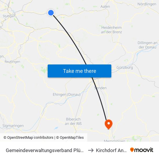 Gemeindeverwaltungsverband Plüderhausen-Urbach to Kirchdorf An Der Iller map