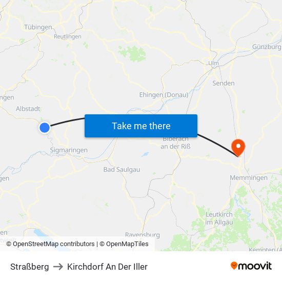 Straßberg to Kirchdorf An Der Iller map
