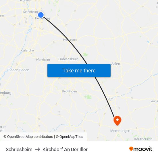 Schriesheim to Kirchdorf An Der Iller map